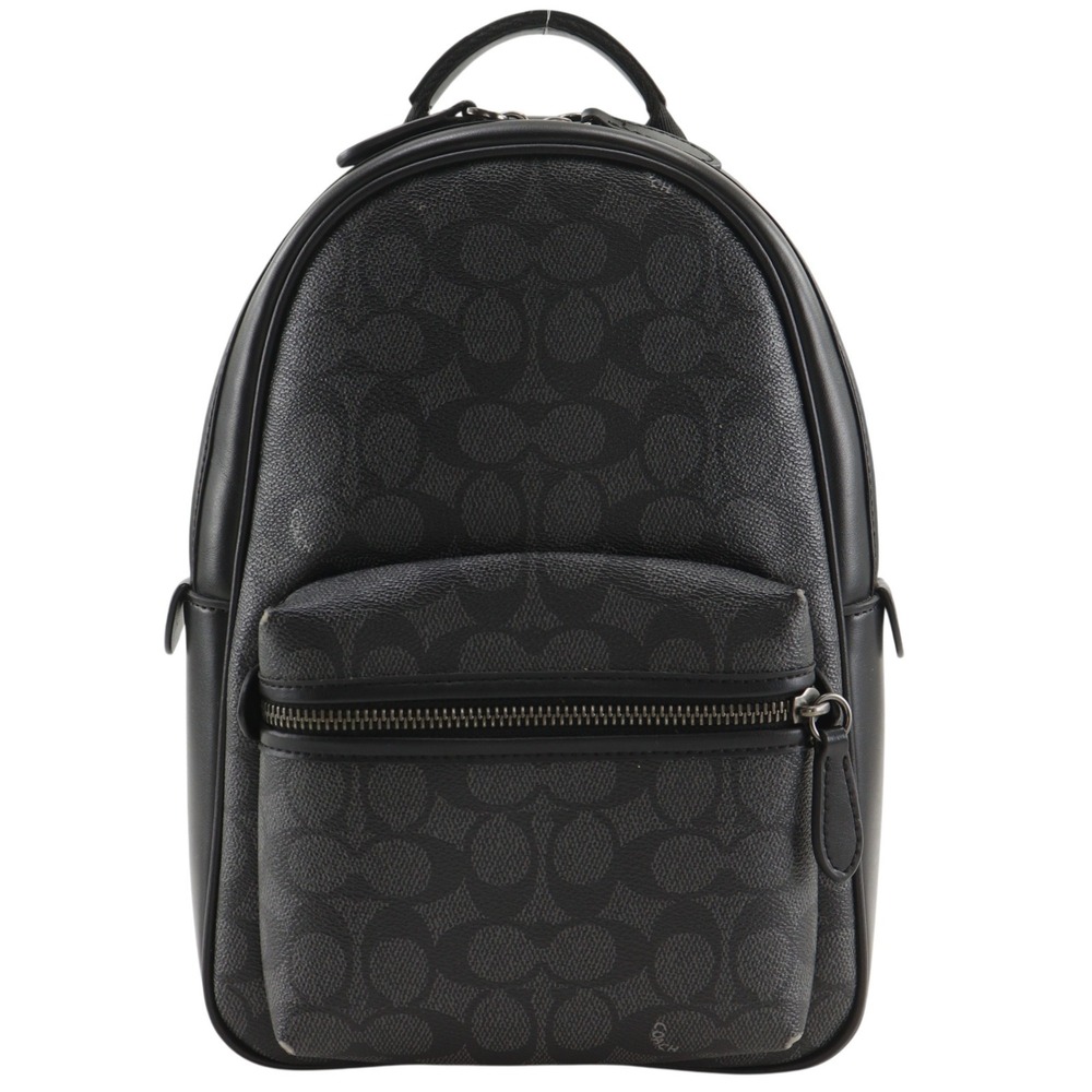 Coach Charter Body Bag Signature CP126 PVC Black 2-way A5 Double Zipper Men's